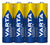 AA-alkaliska batterier, gult och blått hölje med plustecken och texten POWER LIFE