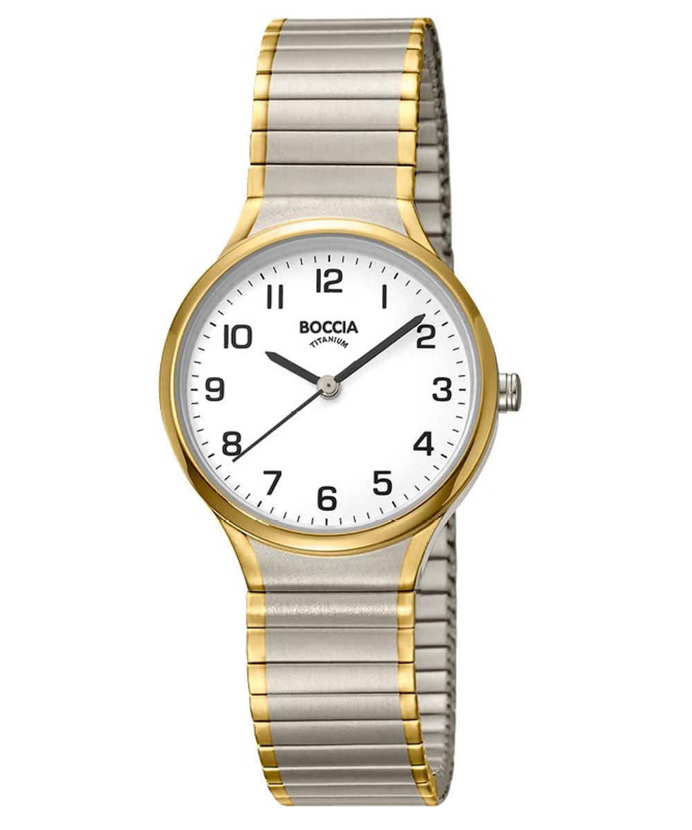 Boccia Damenarmbanduhr mit silber-goldfarbenem Metallband und weißem Zifferblatt, Analoganzeige