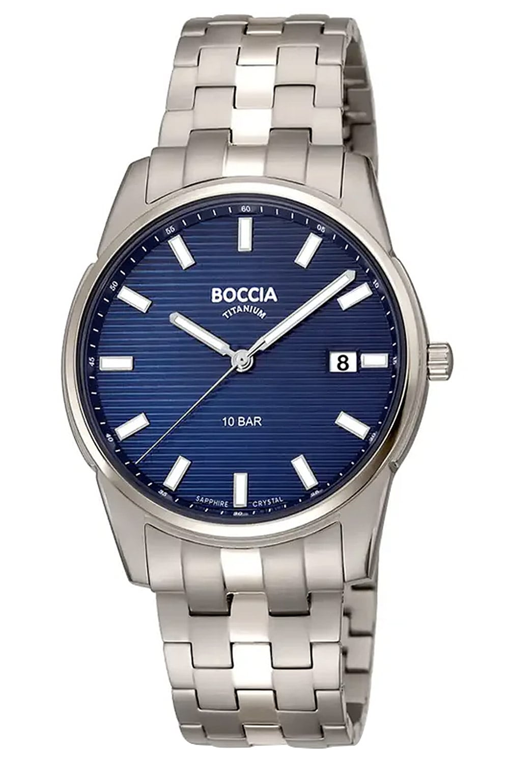 Boccia Herrenuhr mit Titanarmband und rundem blauem Zifferblatt, Datumsanzeige bei 3