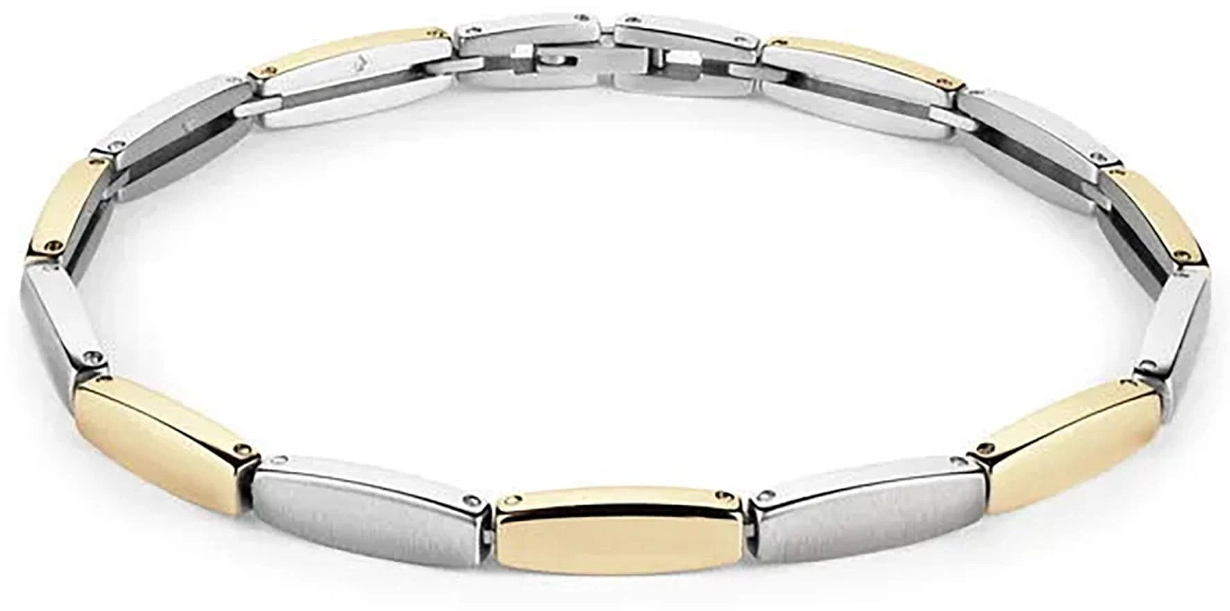 Bicolor titanarmband med rektangulära länkar i silver- och guldfärgad finish