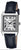 Casio damklocka: rektangulärt hölje i rostfritt stål, mörkblått läderarmband, analog display.