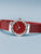 Bering Damenarmbanduhr: rotes Zifferblatt, silberne Lünette, rotes Edelstahlband