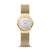 Damenuhr mit goldener Lünette, blauem Zifferblatt und goldenem Milanaise-Armband