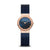 Damenuhr mit roségoldener Lünette, blauem Zifferblatt und blauem Milanaise-Armband