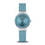 Bering Classic Damenarmbanduhr mit silbernem Gehäuse, blauem Zifferblatt und blauem Band.
