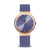 Bering Damenarmbanduhr mit blauem Zifferblatt, roségoldfarbenem Gehäuse und blauem Mesh-Armband.