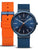 Bering Classic Herrenarmbanduhr mit blauem Zifferblatt, Silikonband-Set (Orange/Blau)
