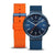 Bering Damenuhr Set: blaues und oranges Silikonarmband mit rundem Zifferblatt