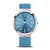 Bering Damenuhr mit blauem Silikonarmband, rundem blauem Zifferblatt und Edelstahlgehäuse