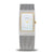 BERING Damenuhr mit goldfarbenem Gehäuse und grauem Milanaise-Armband, weißes Zifferblatt