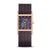 Damenuhr mit rechteckigem Roségold-Gehäuse, blauem Zifferblatt, dunkelviolettem Milanaiseband