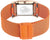 Damklocka med spänne på armbandet, orangefärgat meshband i milanesisk stil med Bering-prägling.