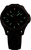 Herrarmbandsur med svart urtavla, gröna självlysande index och läderarmband