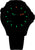 Herrarmbandsur med svart urtavla och gröna självlysande index.