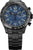 Herrklocka med svart metallarmband, blå urtavla och tachymeter-ring.
