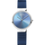 Damenuhr mit blauem Zifferblatt und silberner Lünette, blaues Milanaise-Armband