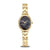 Damenuhr mit goldenem Metallarmband und dunklem Zifferblatt mit Schimmertextur