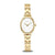 Bering Damenuhr Goldfarben mit weißem Zifferblatt, runder Lünette und Metallarmband