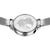 Damenarmbanduhr-Rückseite mit Gravur auf silbernem Gehäuse und Milanaise-Armband