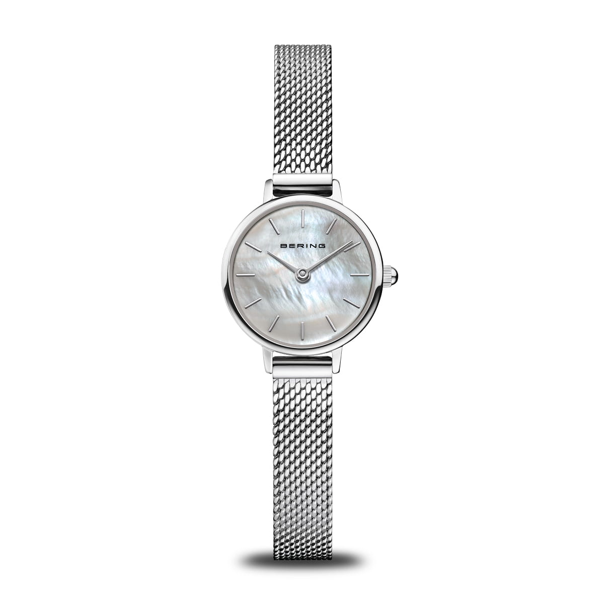Damenarmbanduhr mit silbernem Milanaise-Armband und weißem Zifferblatt