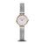 Bering Damenuhr mit roségoldenem Gehäuse, weißem Zifferblatt und Milanaise-Armband