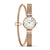 Damenarmbanduhr mit roségoldfarbenem Milanaise-Armband und weißem Zifferblatt
