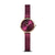 Bering Classic Damenuhr mit dunkelviolettem Armband und weinrotem Zifferblatt