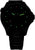 Herrklocka med svart urtavla och svart silikonband, gröna lysande visare