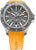 Herrklocka med orange armband, silverfärgat boett och grå urtavla