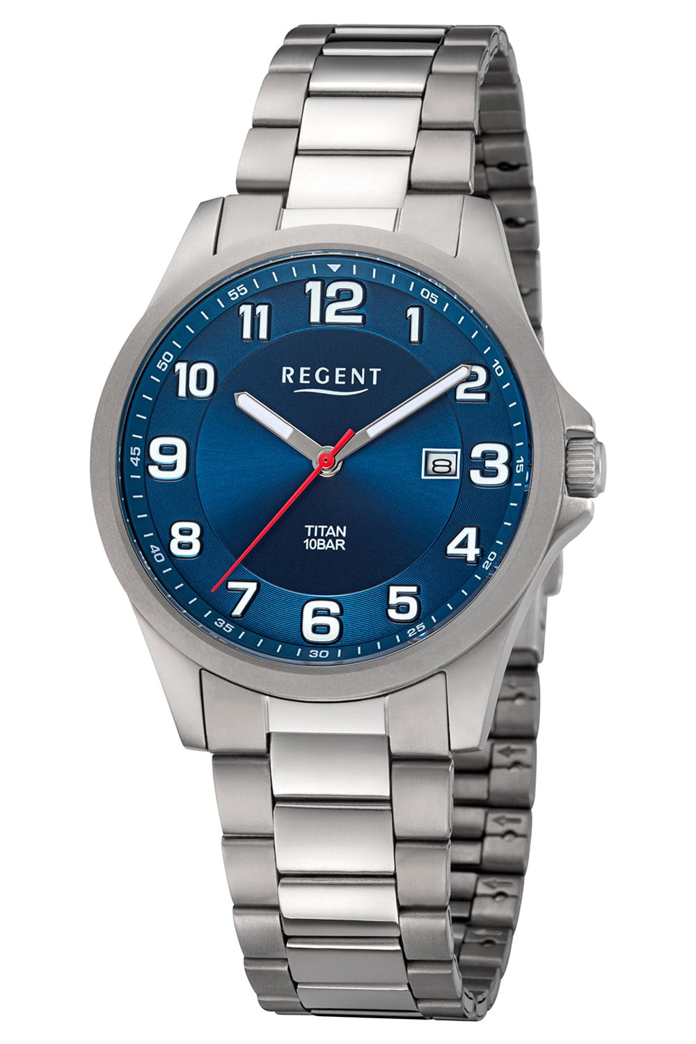 Regent 11090371 Herrenuhr Titan Blau • Mineralglas • Leichtgewichtiges Titangehäuse