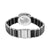 Damenarmbanduhr Rückseite mit silbernem Gehäuse und schwarzem Keramik-Gliederarmband.