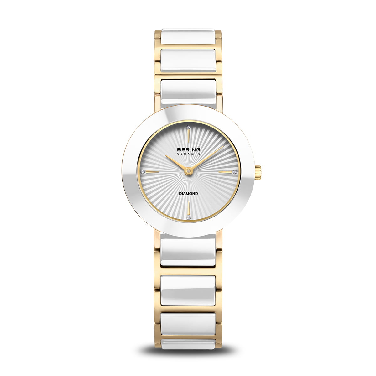 Bicolor Damenarmbanduhr mit weißem Zifferblatt und Metallarmband, rundes Gehäuse