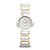 Bicolor Damenarmbanduhr mit weißem Zifferblatt und Metallarmband, rundes Gehäuse