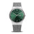Bering Herrenuhr mit silbernem Milanaise-Armband, rundem Gehäuse und grünem Zifferblatt