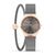 Bering Damenarmbanduhr mit dunkelgrauem Zifferblatt, roségoldenem Gehäuse und grauem Milanaiseband