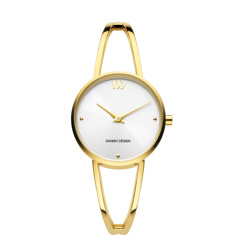 Danish Design Damenarmreif-Uhr mit goldenem Gehäuse, weißem Zifferblatt und Mineralglas