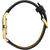 Damenuhr mit schwarzem Lederarmband und Goldlünette