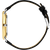 Danish Design Herrenuhr, Seitenansicht: schwarzes Lederband, schlankes goldfarbenes Gehäuse