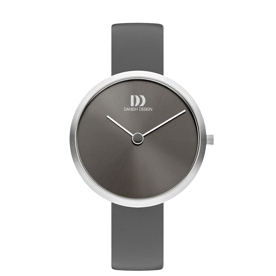 Damenuhr von DANISH DESIGN, graues Zifferblatt ohne Index, silbernes Gehäuse, graues Band
