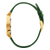 Damenuhr Seitenansicht: grünes Lederarmband mit goldfarbenem Gehäuse
