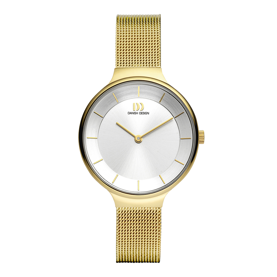 Danish Design Damenuhr mit rundem Zifferblatt, goldfarbenem Milanaiseband und Mineralglas