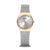 Damenarmbanduhr mit rundem Gehäuse, goldfarbener Blende und silbernem Milanaise-Armband