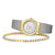 Damenuhr-Set mit goldfarbenem Mesh-Armband, silbernem Zifferblatt und Kristallarmreif