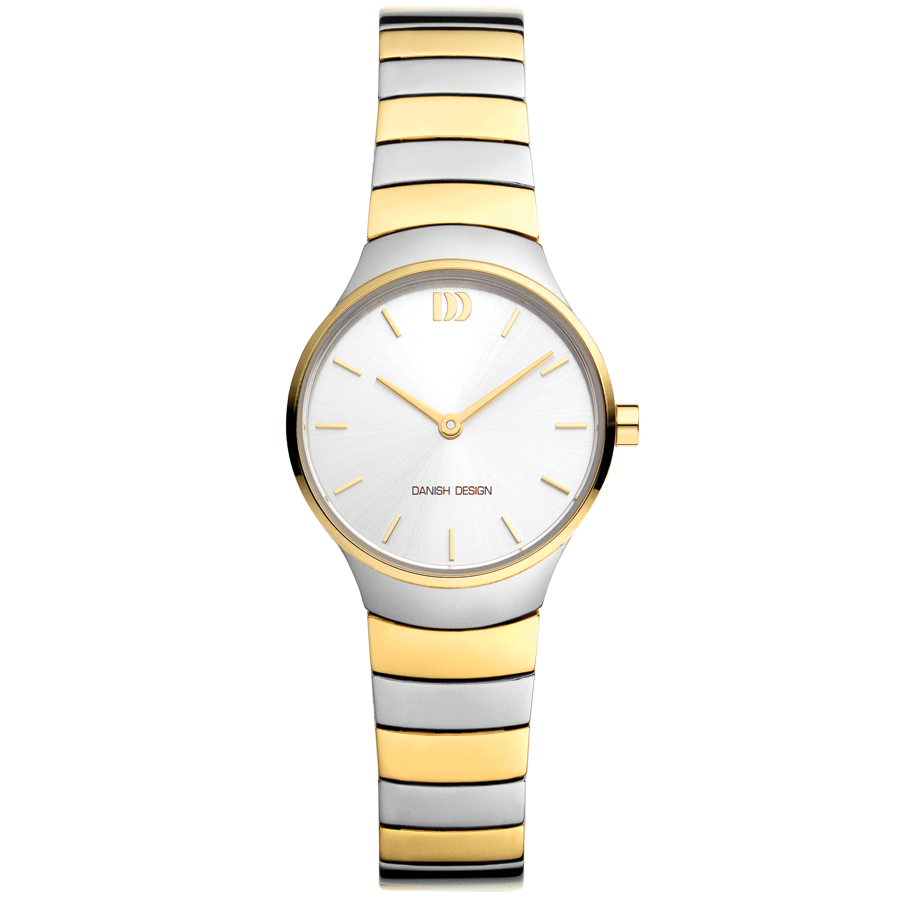 Bicolor-Damenuhr mit weißem Zifferblatt und silber-goldenem Gliederarmband