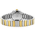 Bicolor-Damenuhr Rückansicht mit silber-goldenem Gliederarmband und Krone