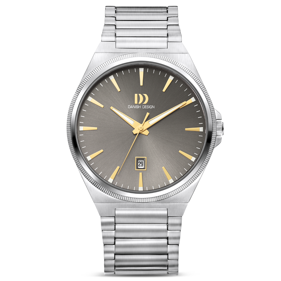 Herrenarmbanduhr Danish Design mit grauem Zifferblatt, Datumsanzeige und Metallarmband