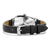 Damenuhr mit schwarzem Lederarmband und silberner Schließe, Edelstahlgehäuse