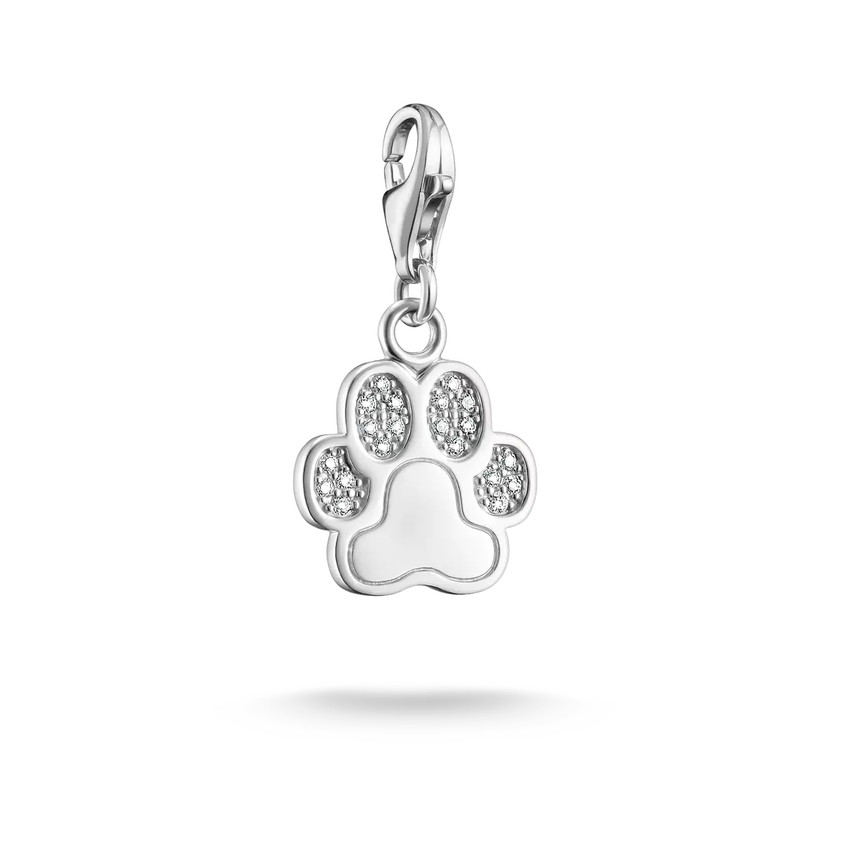 Berlock i form av en silverfärgad tass med gnistrande stenar, 925 sterlingsilver