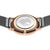 Damenuhr mit sichtbarem Gehäuseboden und Milanaise-Armband, roségoldfarbene Lünette