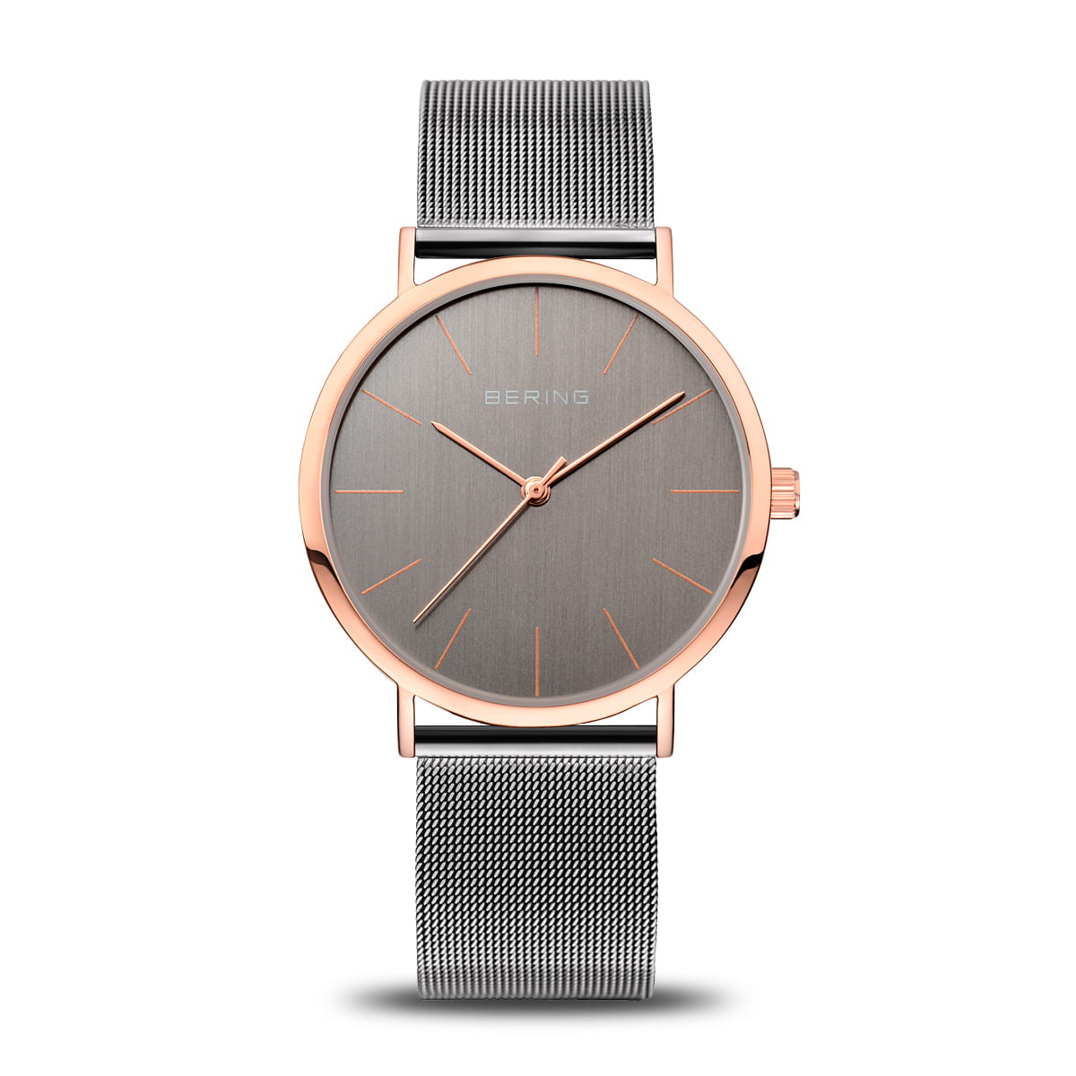 Damenuhr mit Roségoldgehäuse, dunklem Zifferblatt und Milanaise-Armband (Saphirglas)